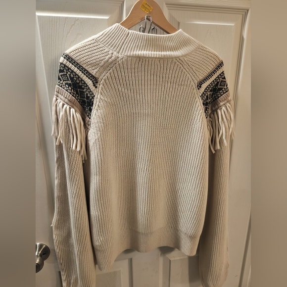 ZSupply Beige Sweater with Black Fringe Pattern Nwt - Picture 2 of 6